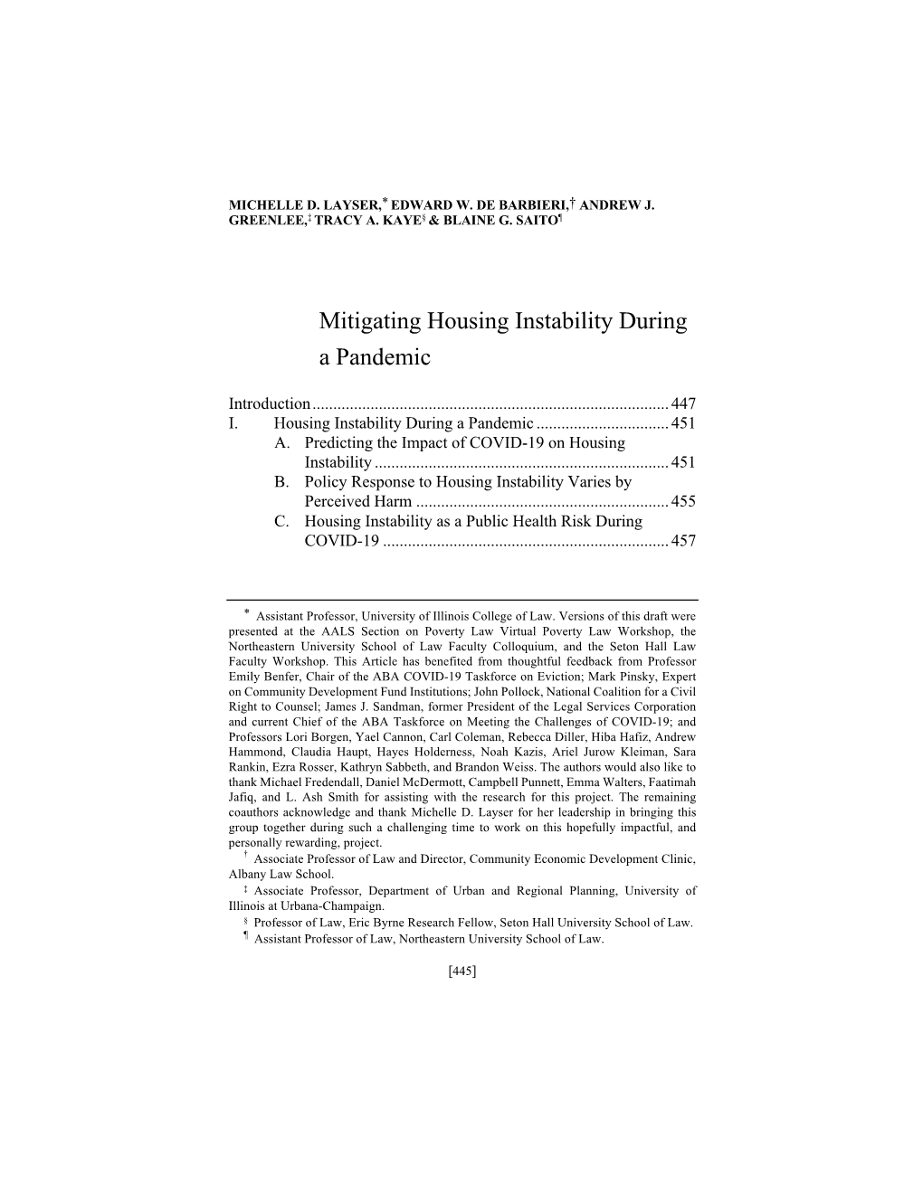 Mitigating Housing Instability During a Pandemic