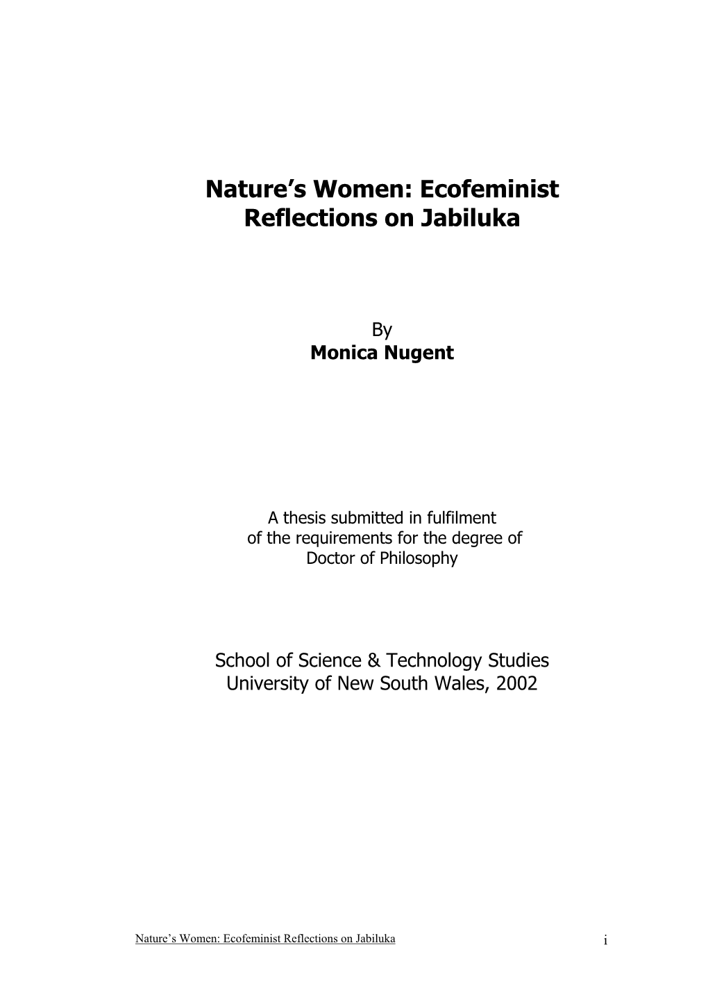 Nature's Women: Ecofeminist Reflections on Jabiluka