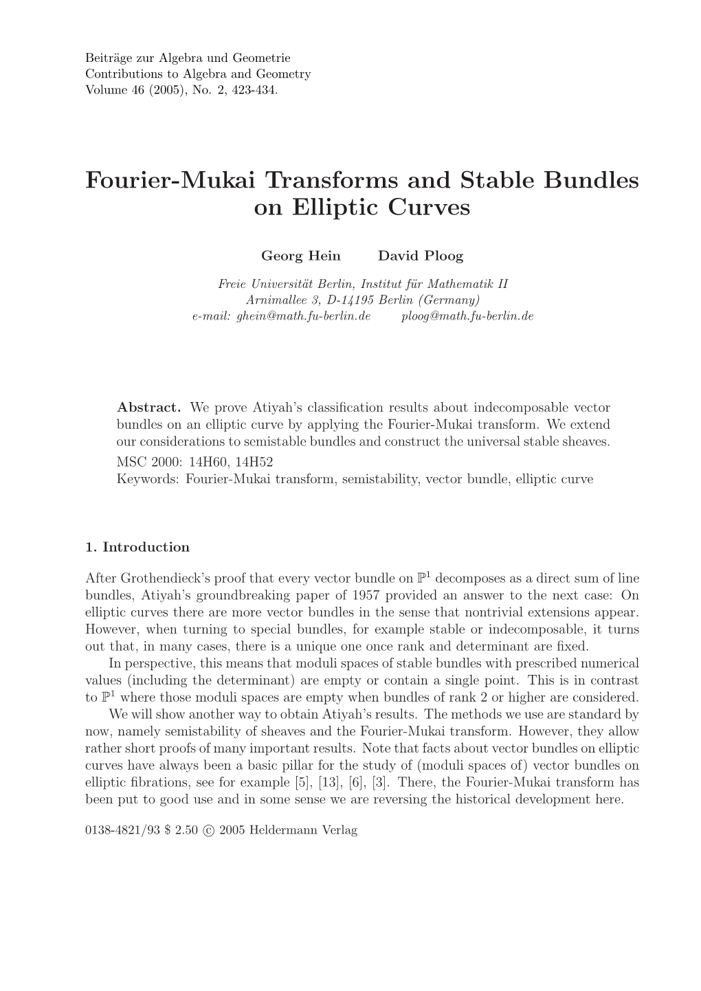 Fourier-Mukai Transforms and Stable Bundles on Elliptic Curves