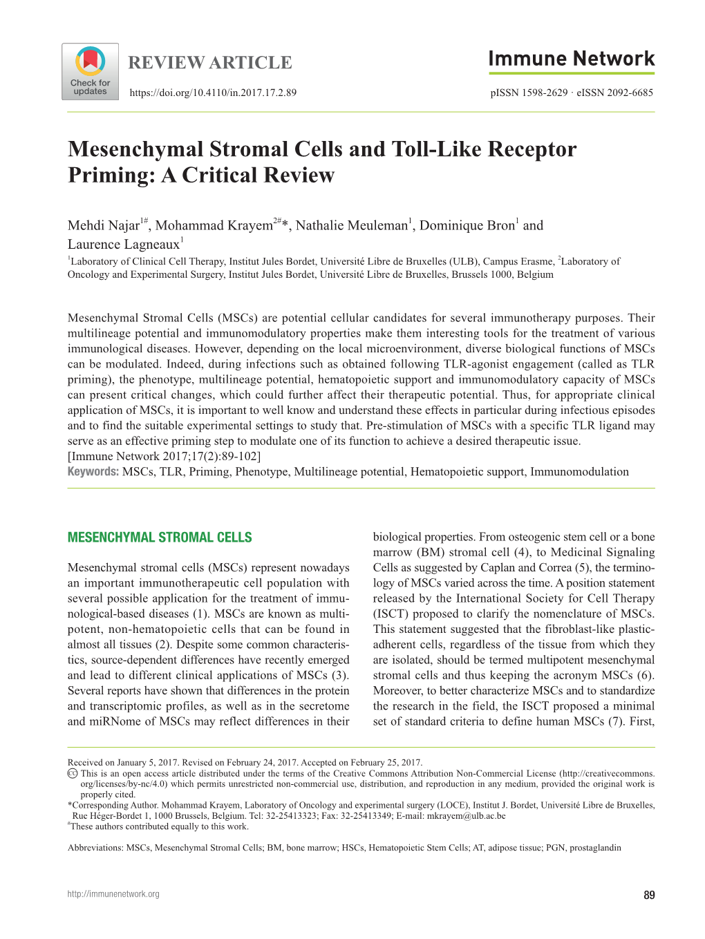 Mesenchymal Stromal Cells and Toll-Like Receptor Priming: a Critical Review