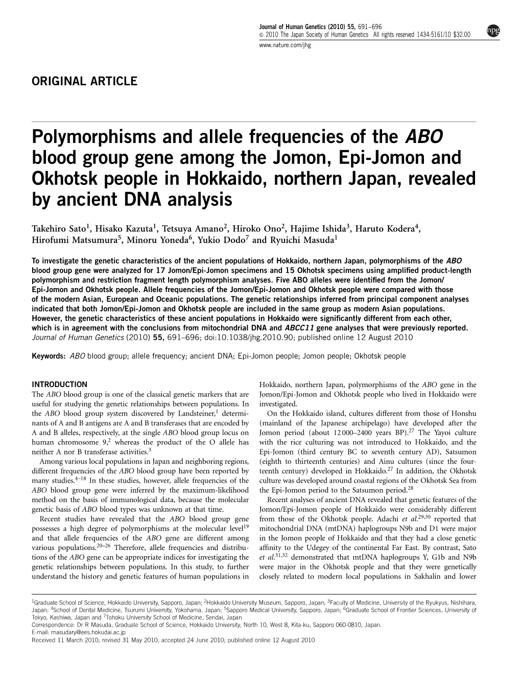 Polymorphisms and Allele Frequencies of the ABO Blood Group Gene