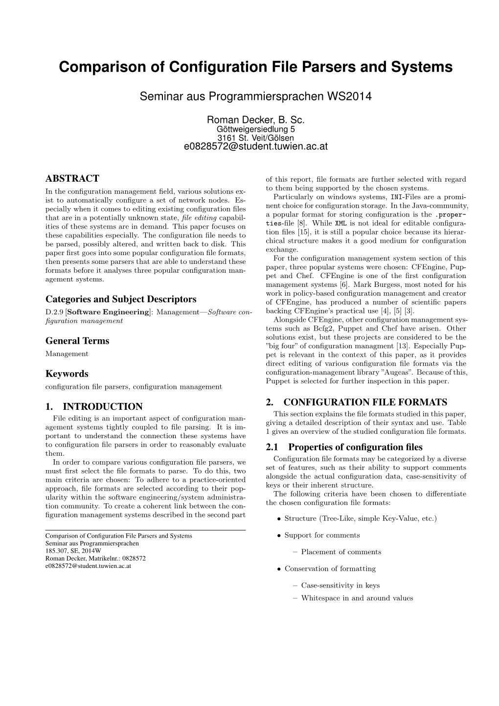 Comparison of Configuration File Parsers and Systems