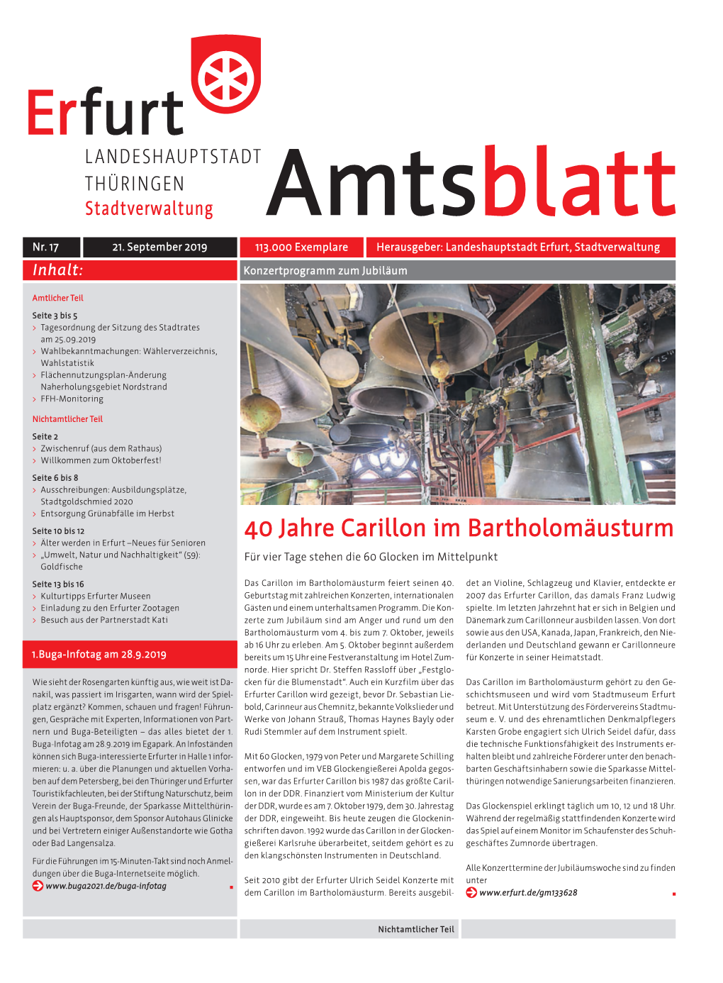 Amtsblatt Nr. 17 Vom 21.09.2019 Der Landeshauptstadt Erfurt