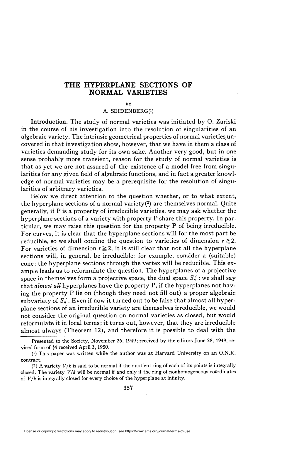 The Hyperplane Sections of Normal Varieties