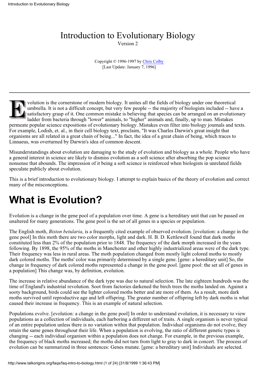 Introduction to Evolutionary Biology