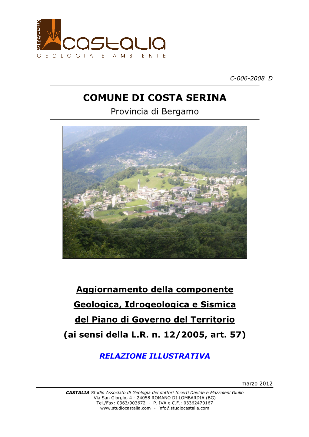 COMUNE DI COSTA SERINA Provincia Di Bergamo