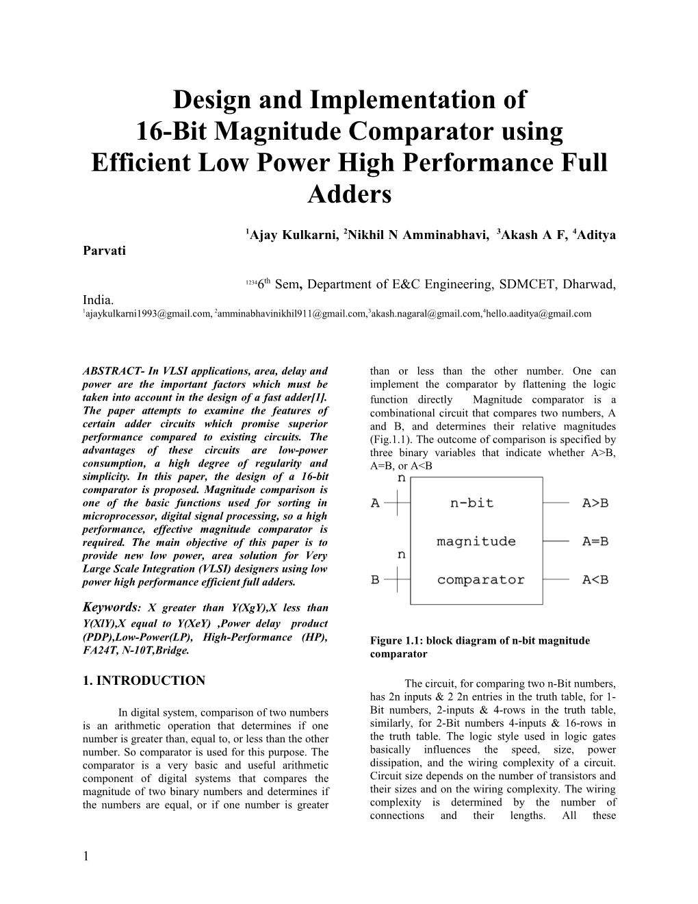 16-Bit Magnitude Comparator Using Efficient Low Power High Performance Full Adders