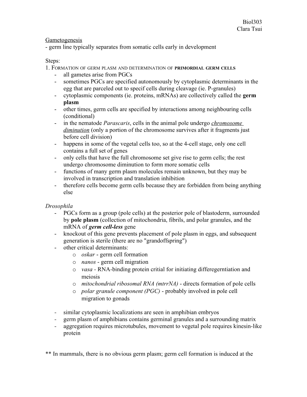 1. Formation of Germ Plasm and Determination of Primordial Germ Cells