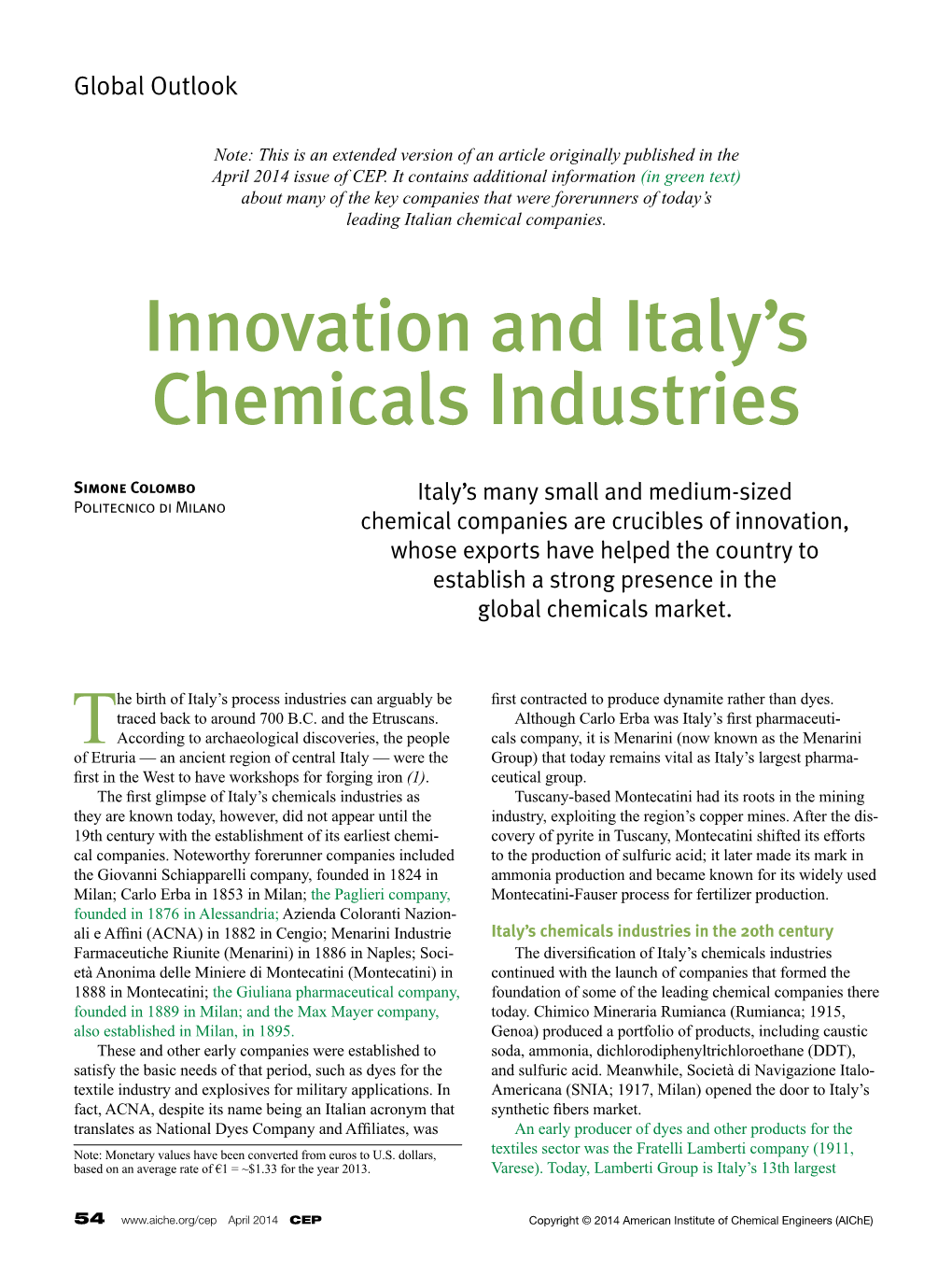 Innovation and Italy's Chemicals Industries