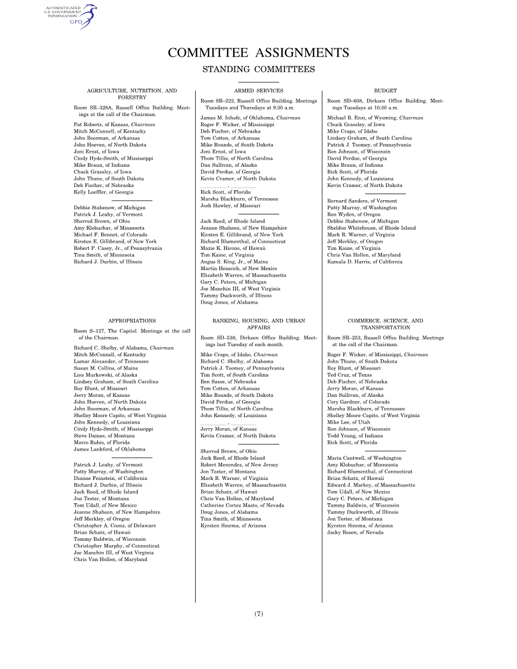 Committee Assignments Standing Committees
