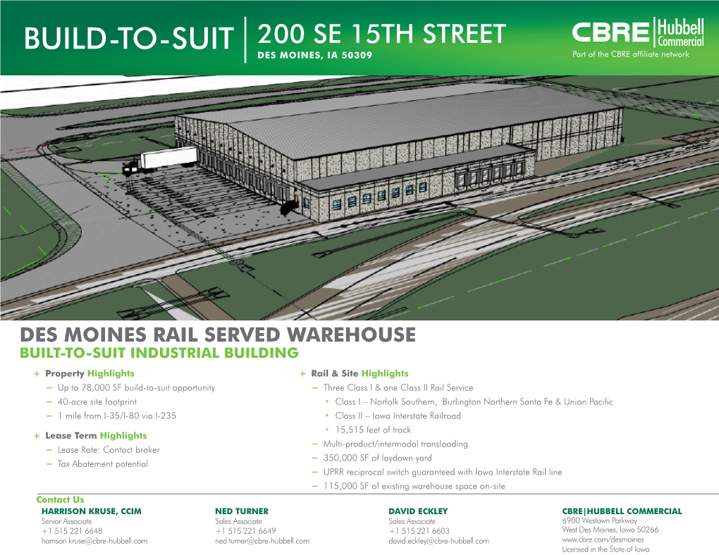 Railroad &Transload Des Moines Rail Served Warehouse Built-To-Suit