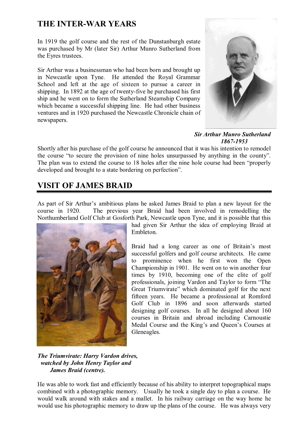 The Inter-War Years Visit of James Braid