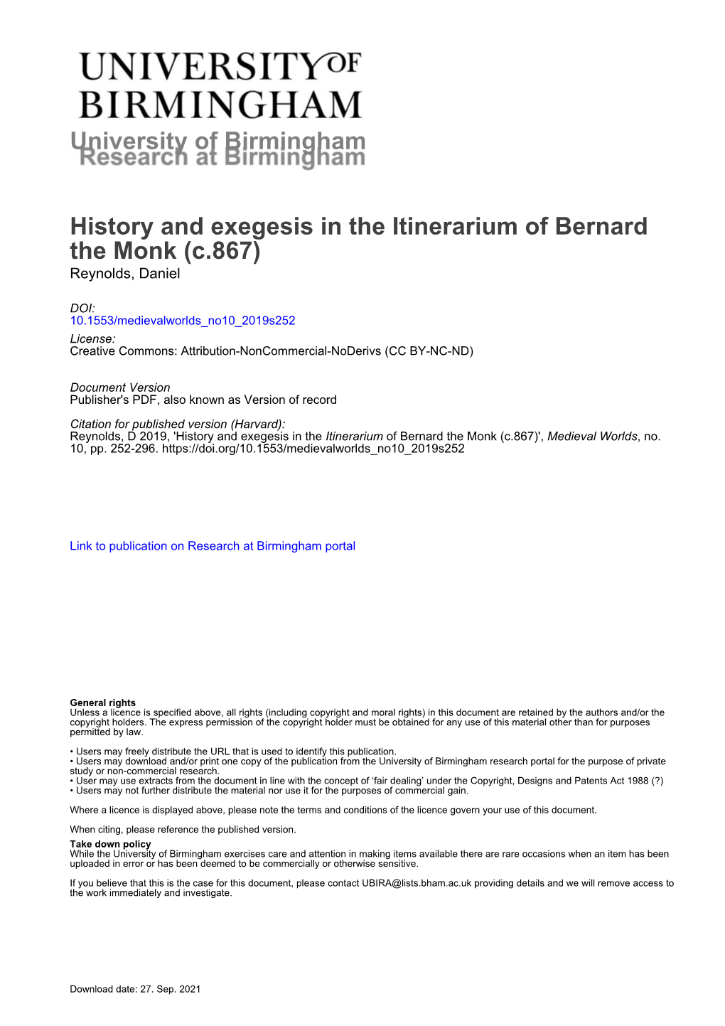 University of Birmingham History and Exegesis in the Itinerarium