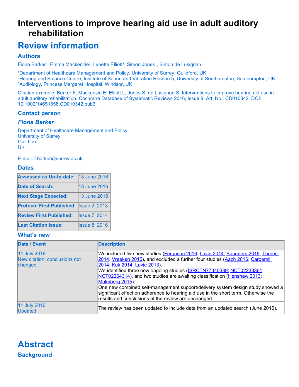 Interventions to Improve Hearing Aid Use in Adult Auditory Rehabilitation