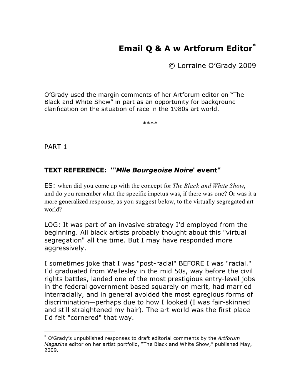 Email Q & a W Artforum Editor*