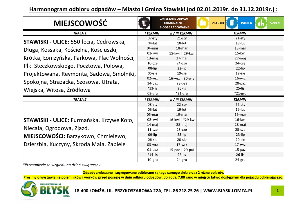 Harmonogram Odbioru Odpadów Komunalnych