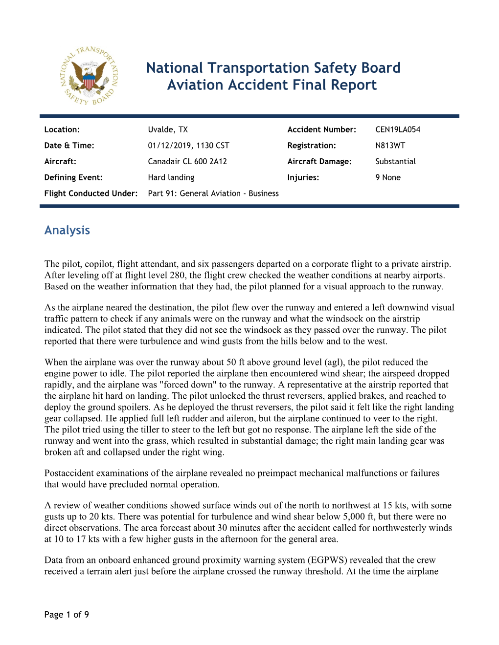 National Transportation Safety Board Aviation Accident Final Report