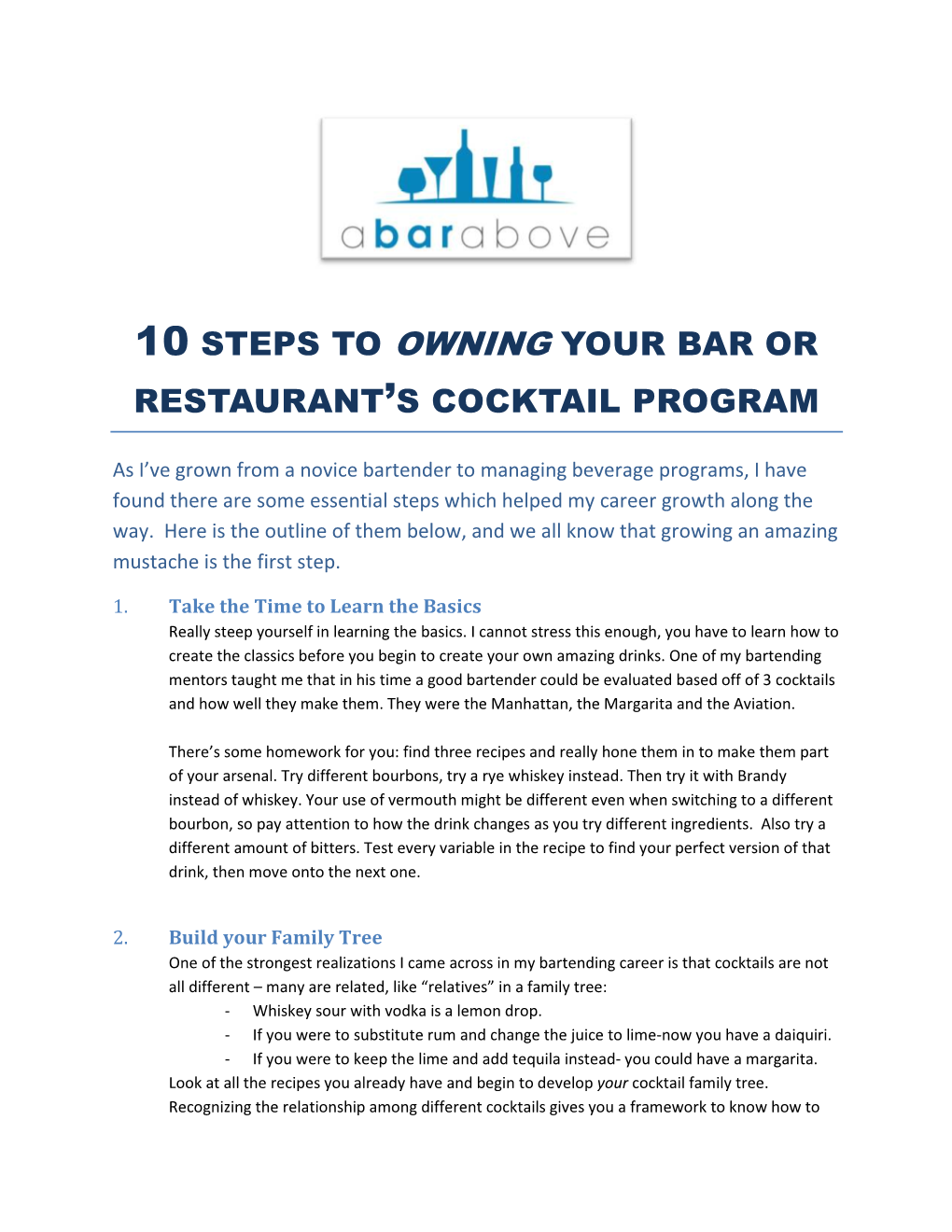 10 Steps to Owning Your Bar Or Restaurant's Cocktail