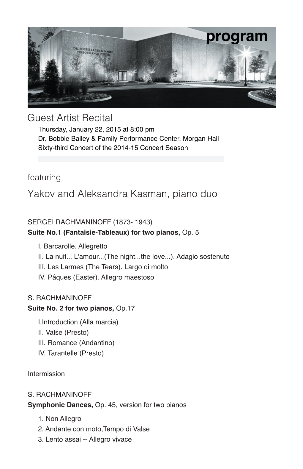 Guest Artist Recital: Yakov and Aleksandra Kasman, Piano