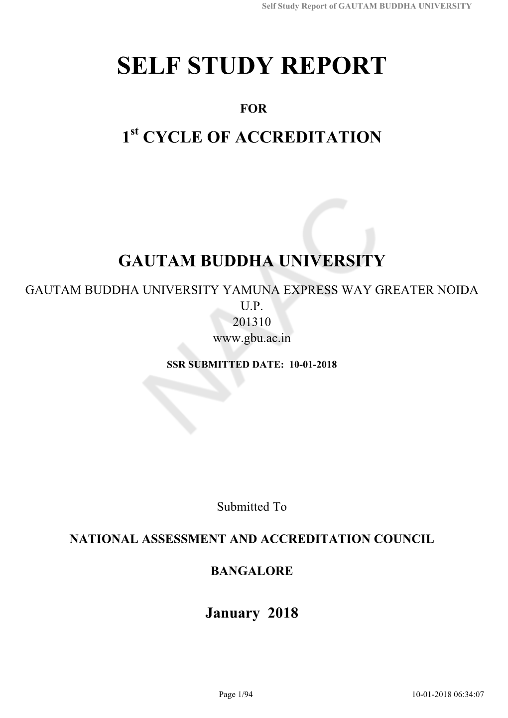 Self Study Report of GAUTAM BUDDHA UNIVERSITY