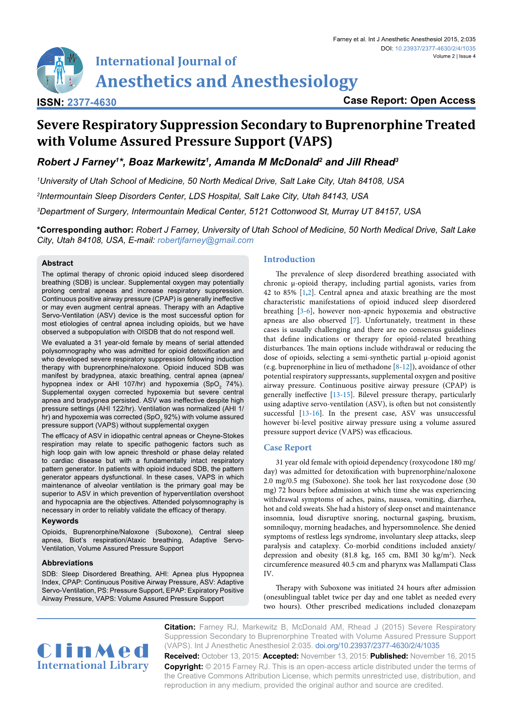 Severe Respiratory Suppression Secondary to Buprenorphine