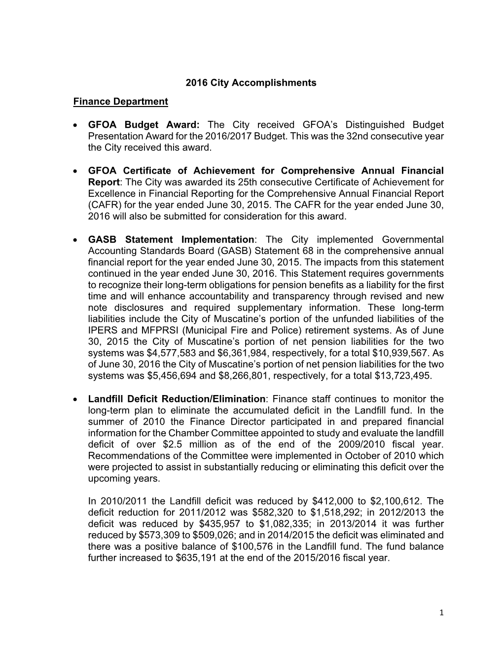 2016 City of Muscatine Annual Accomplishments