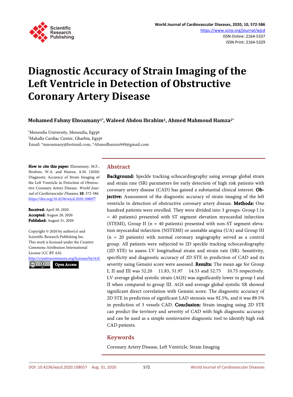 Diagnostic Accuracy of Strain Imaging of the Left Ventricle in Detection of Obstructive Coronary Artery Disease