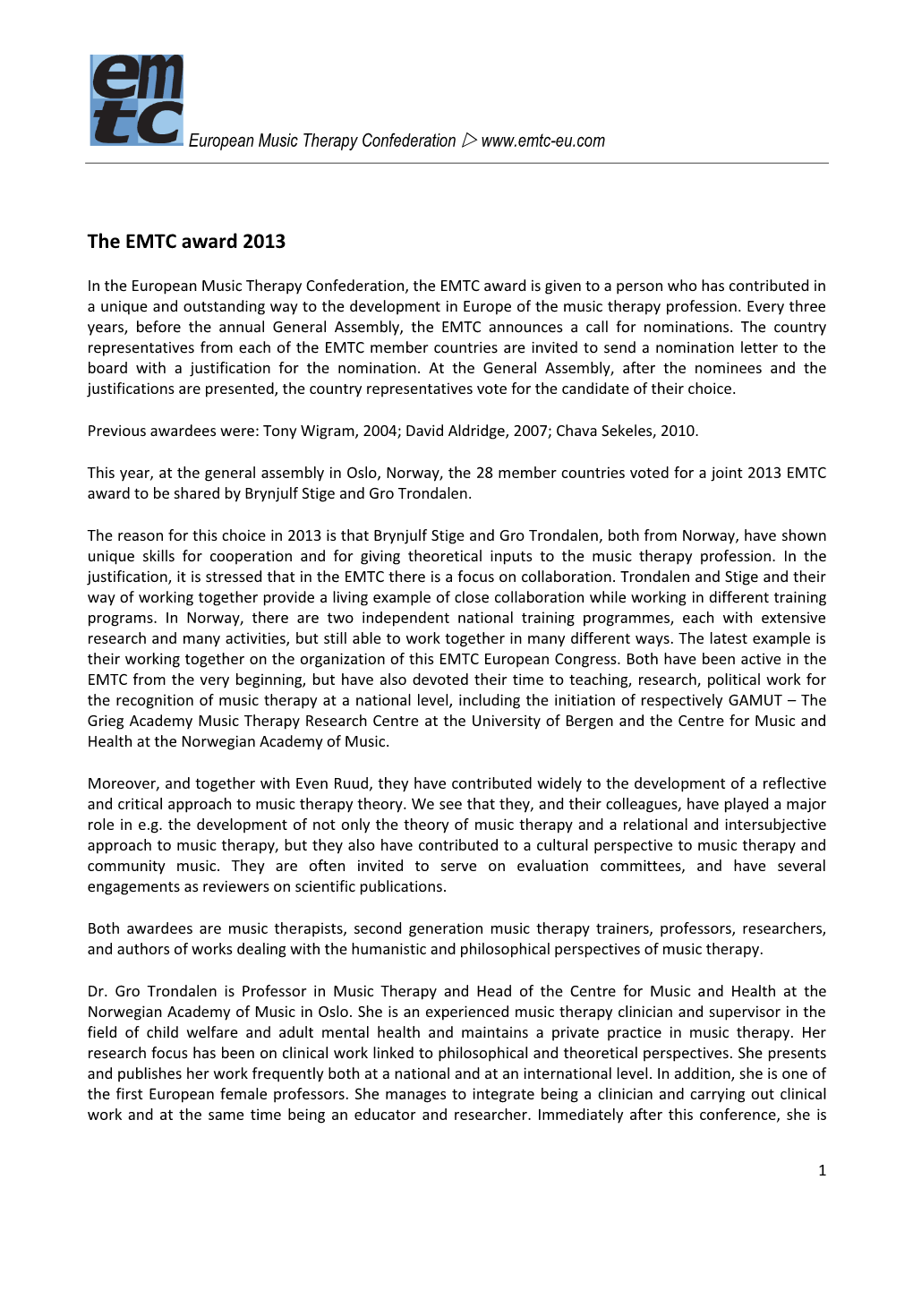 The EMTC Award 2013