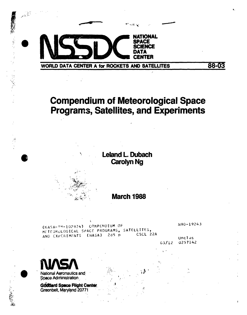 Compendium.Of Meteorological Space Programs, Satellites,And Experiments