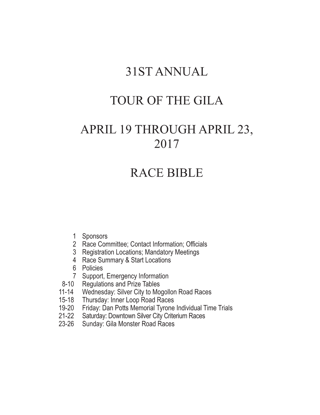 31St Annual Tour of the Gila April 19 Through April 23