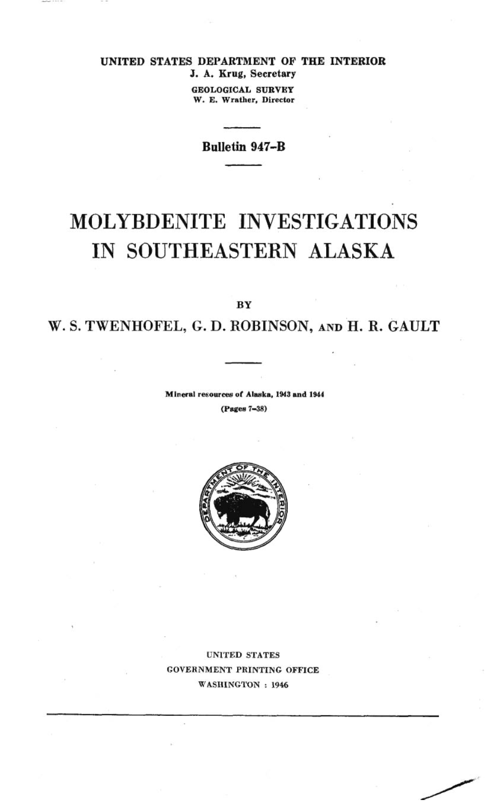 Molybdenite Investigations in Southeastern Alaska