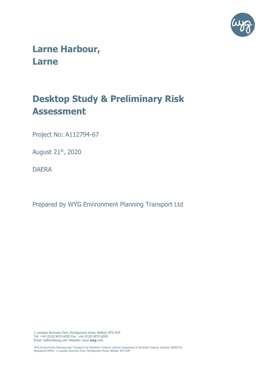 Larne Harbour, Larne Desktop Study & Preliminary Risk Assessment