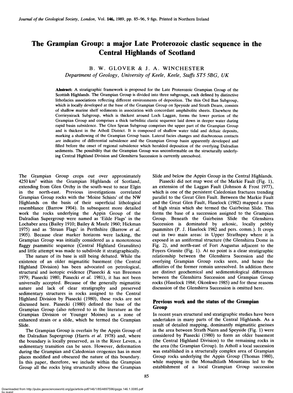 The Grampian Group: a Major Late Proterozoic Clastic Sequence in the Central Highlands of Scotland