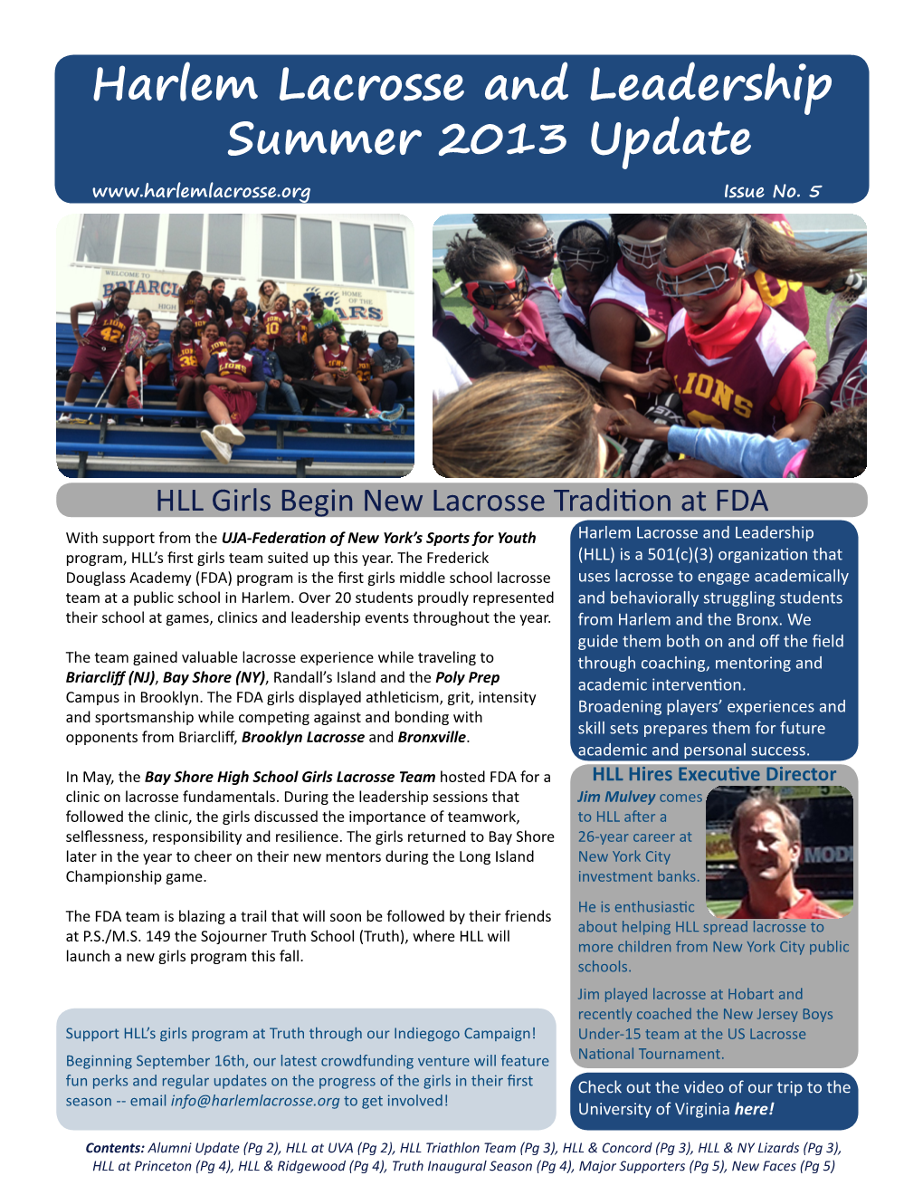 Harlem Lacrosse and Leadership Summer 2013 Update Issue No