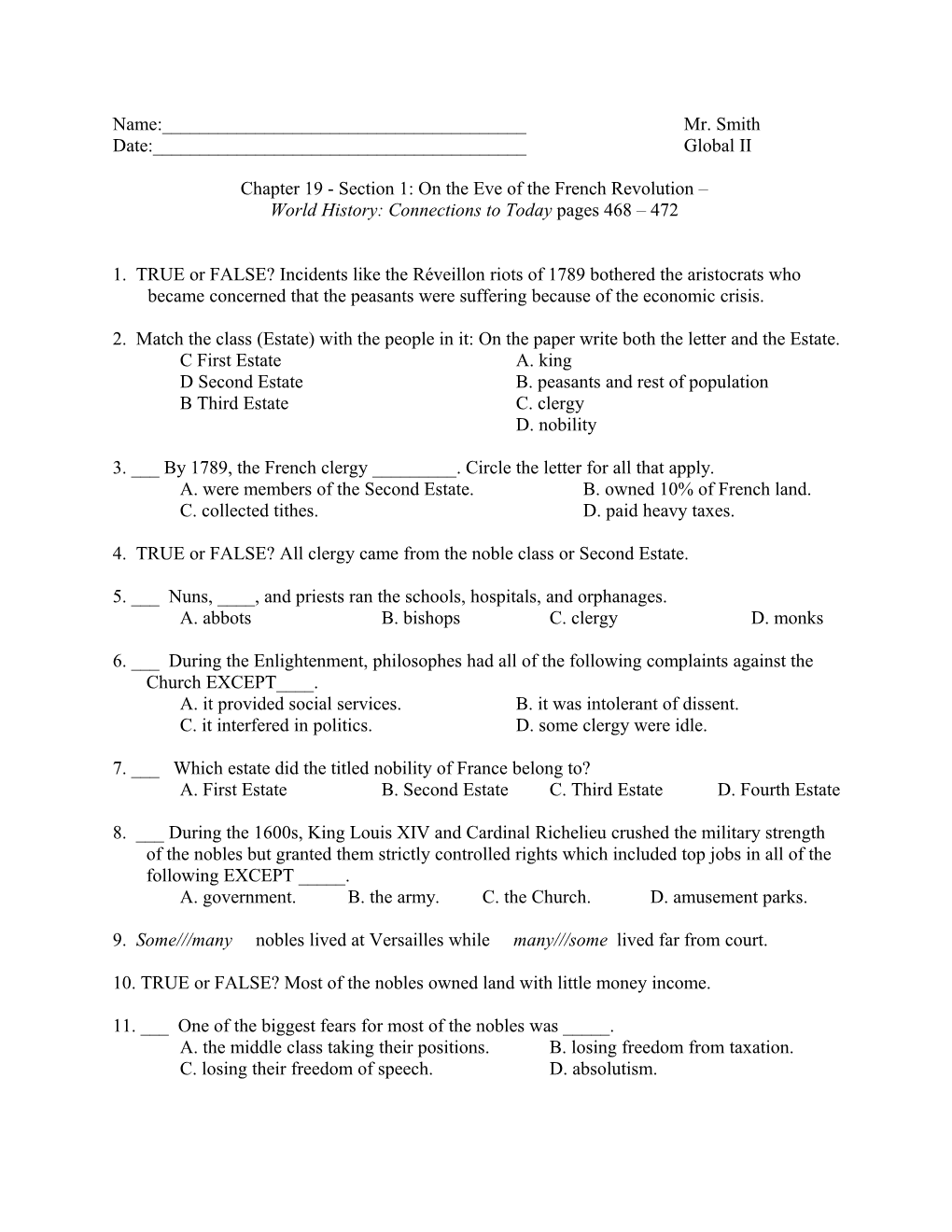 Chapter 19 - Section 1: on the Eve of the French Revolution