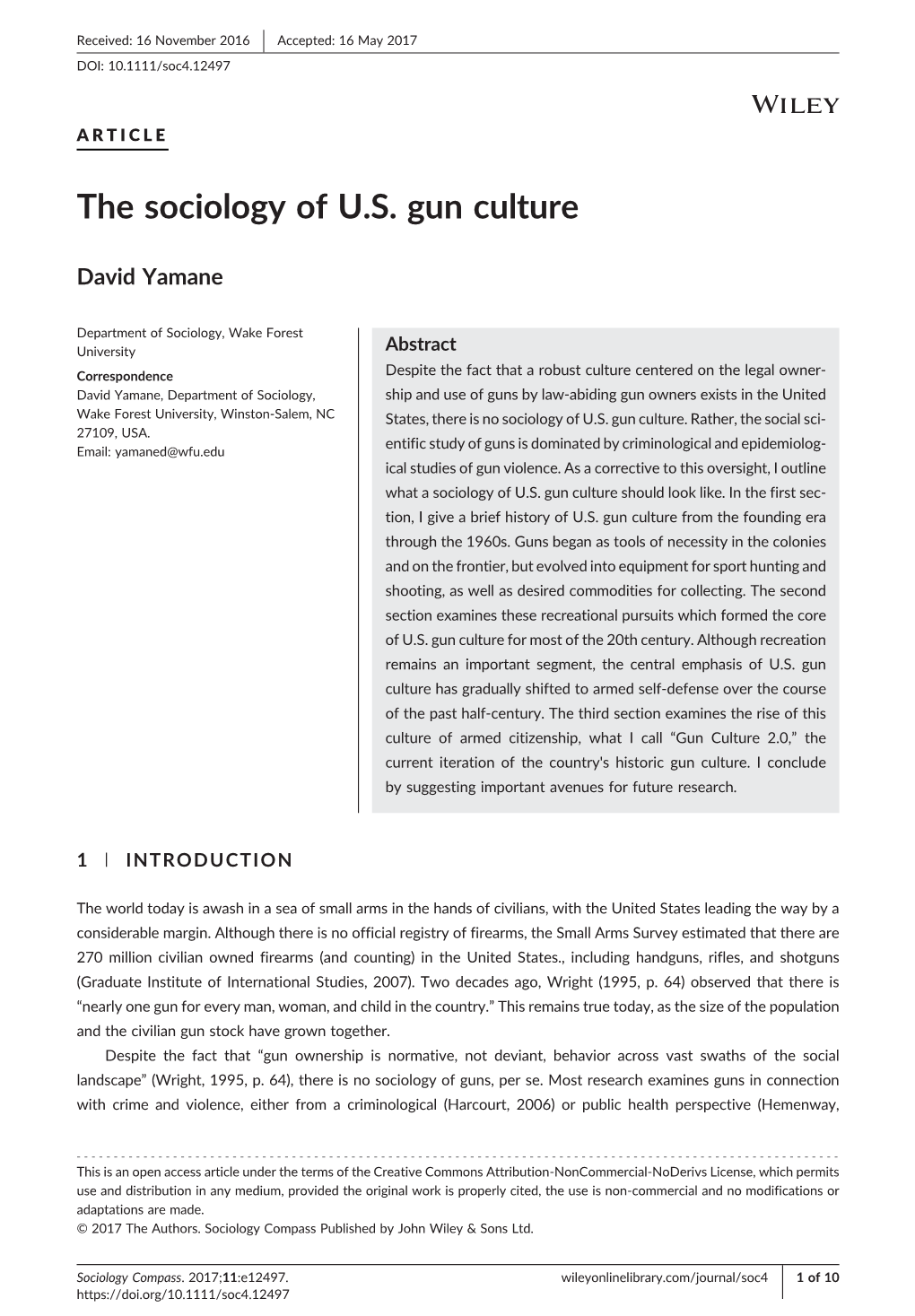 The Sociology of U.S. Gun Culture