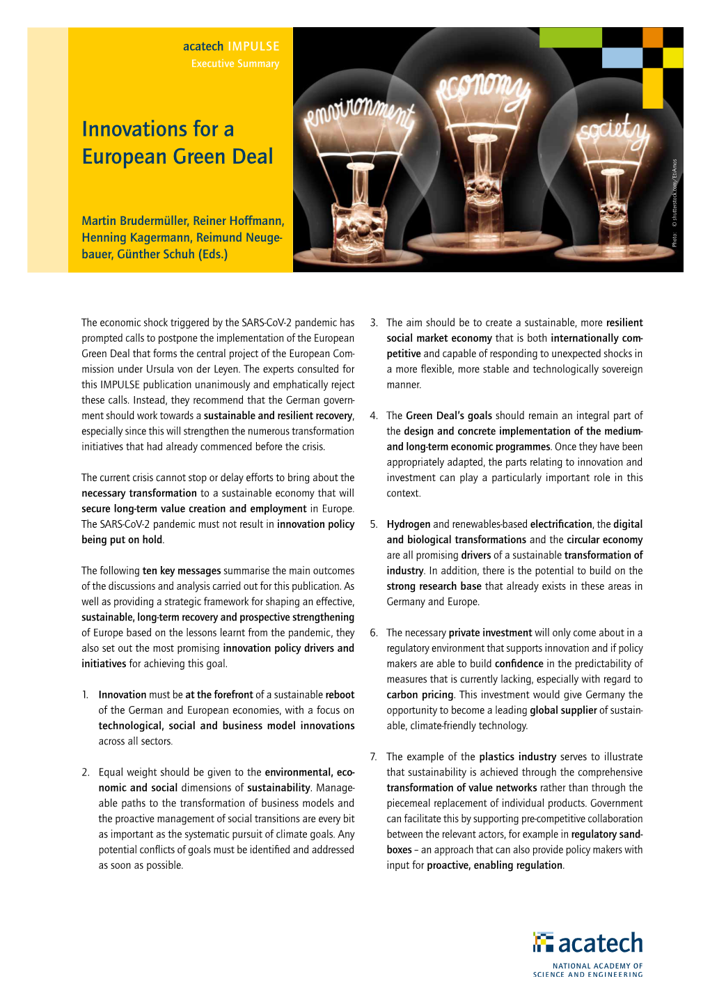 Innovations for a European Green Deal (Executive Summary)