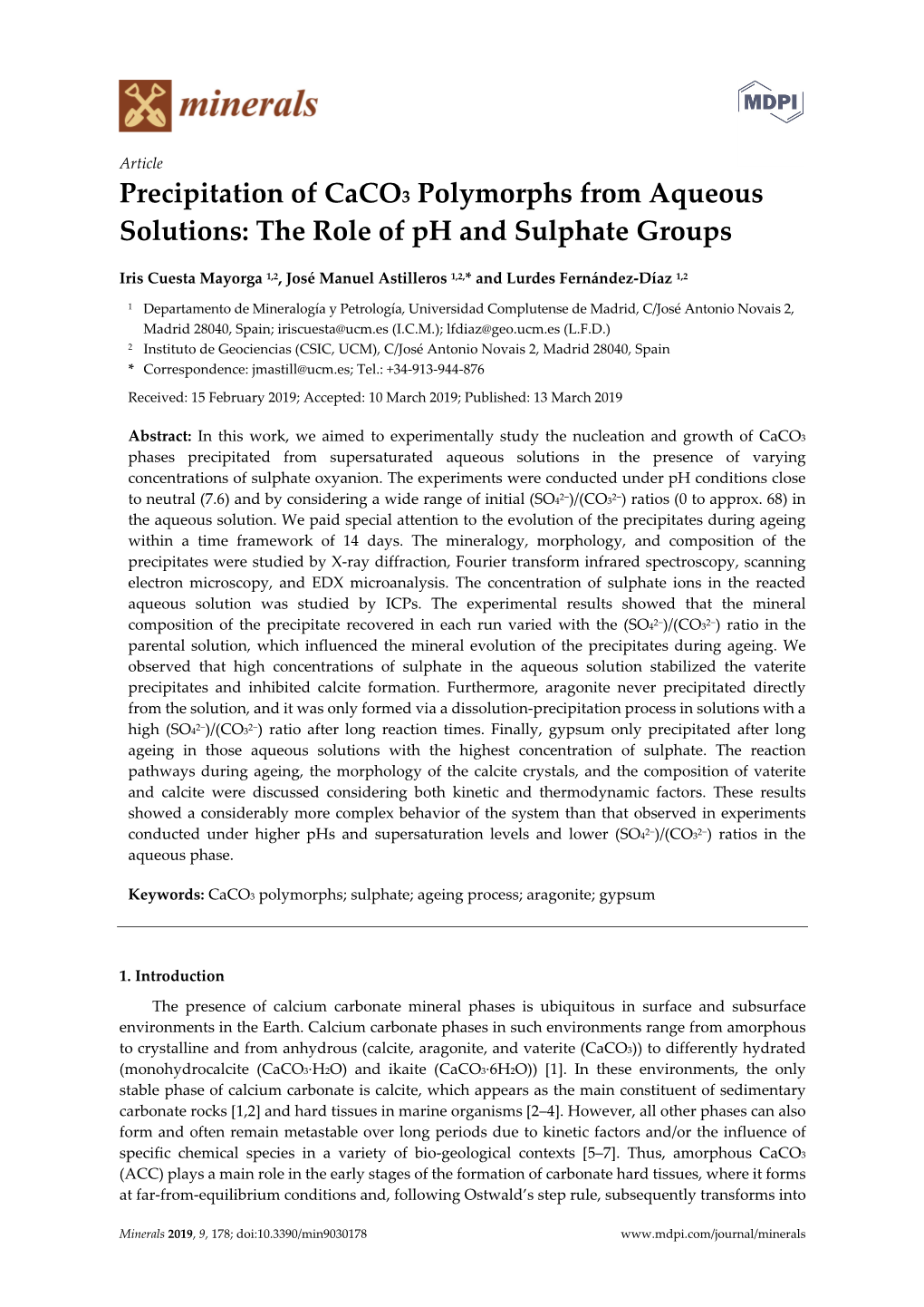 Precipitation of Caco3 Polymorphs from Aqueous Solutions: the Role of Ph and Sulphate Groups