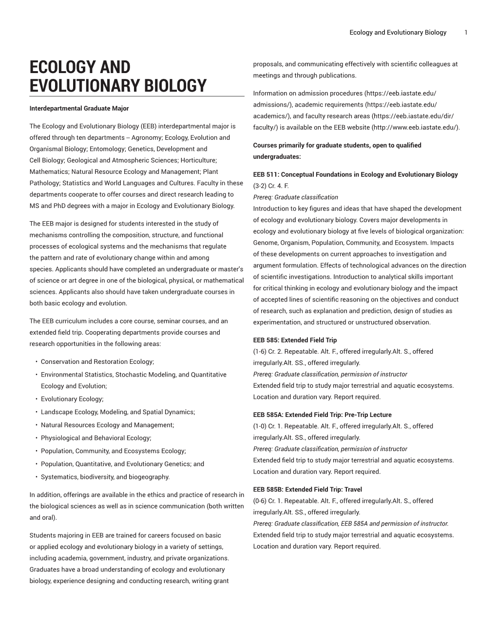 Ecology and Evolutionary Biology 1