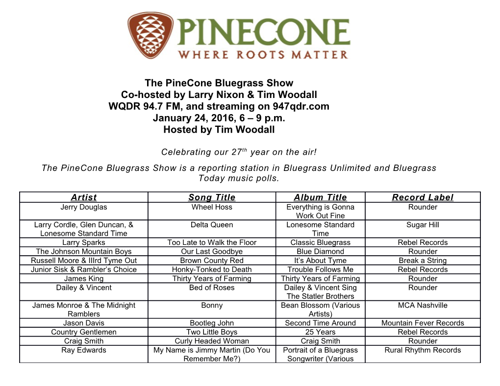 The Pinecone Bluegrass Showco-Hosted by Larry Nixon & Tim Woodall