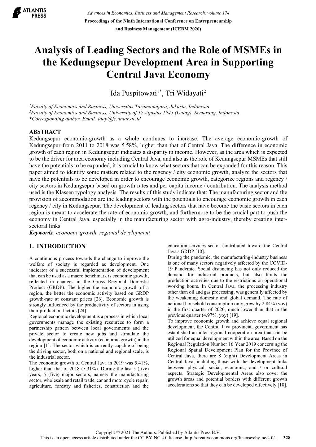 Analysis of Leading Sectors and the Role of Msmes in the Kedungsepur Development Area in Supporting Central Java Economy