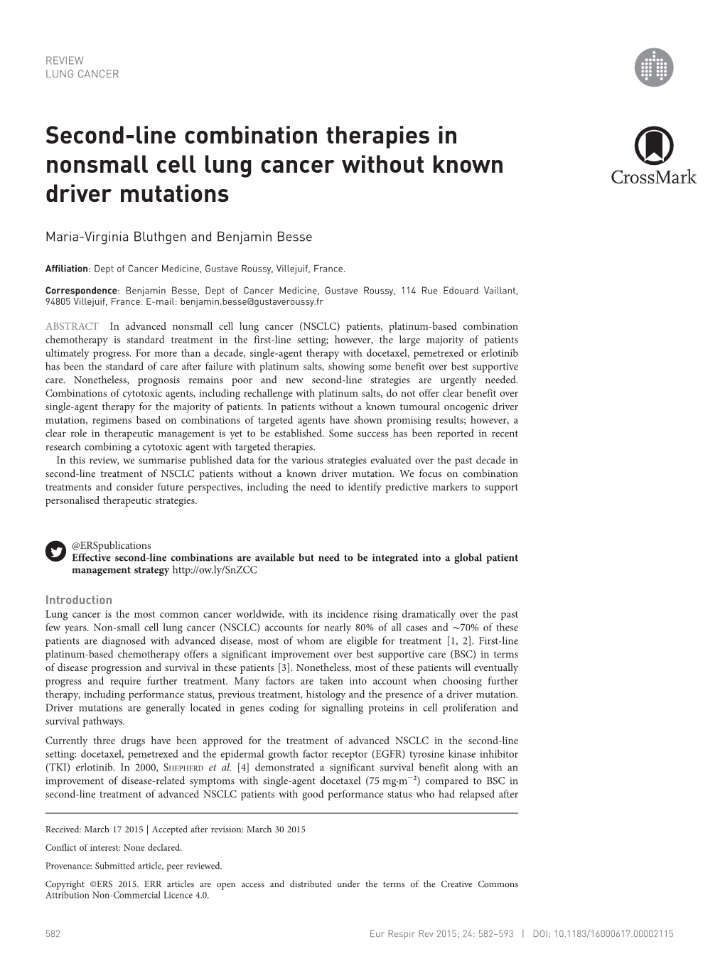 Second-Line Combination Therapies in Nonsmall Cell Lung Cancer Without Known Driver Mutations