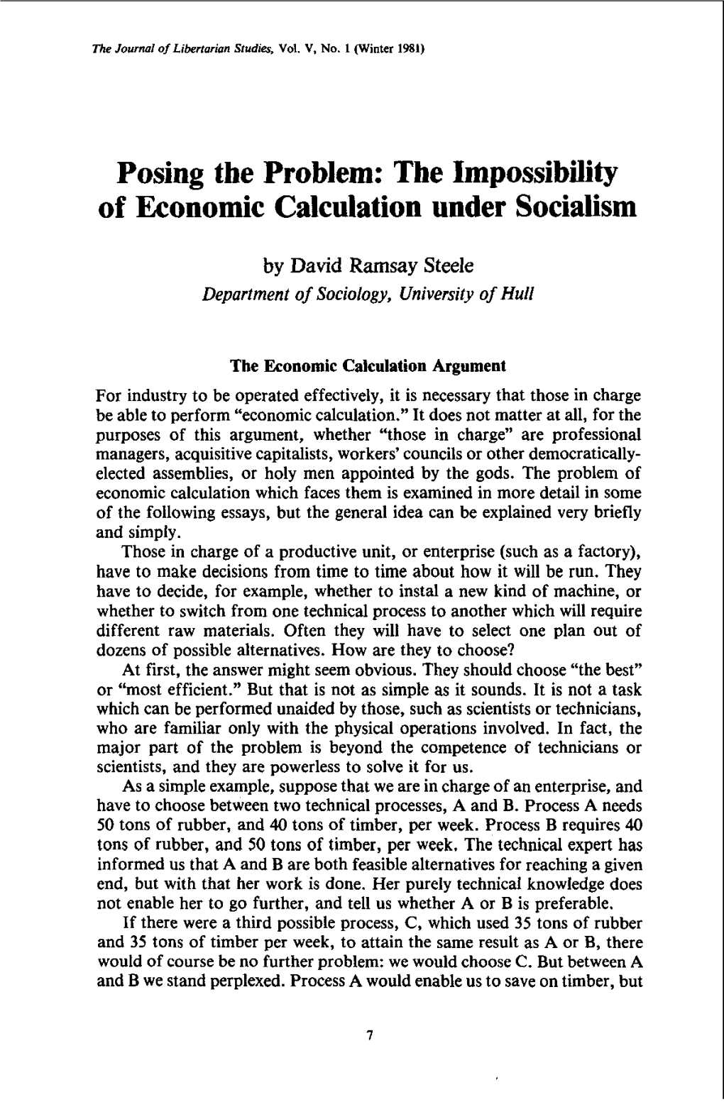The Impossibility of Economic Calculation Under Socialism