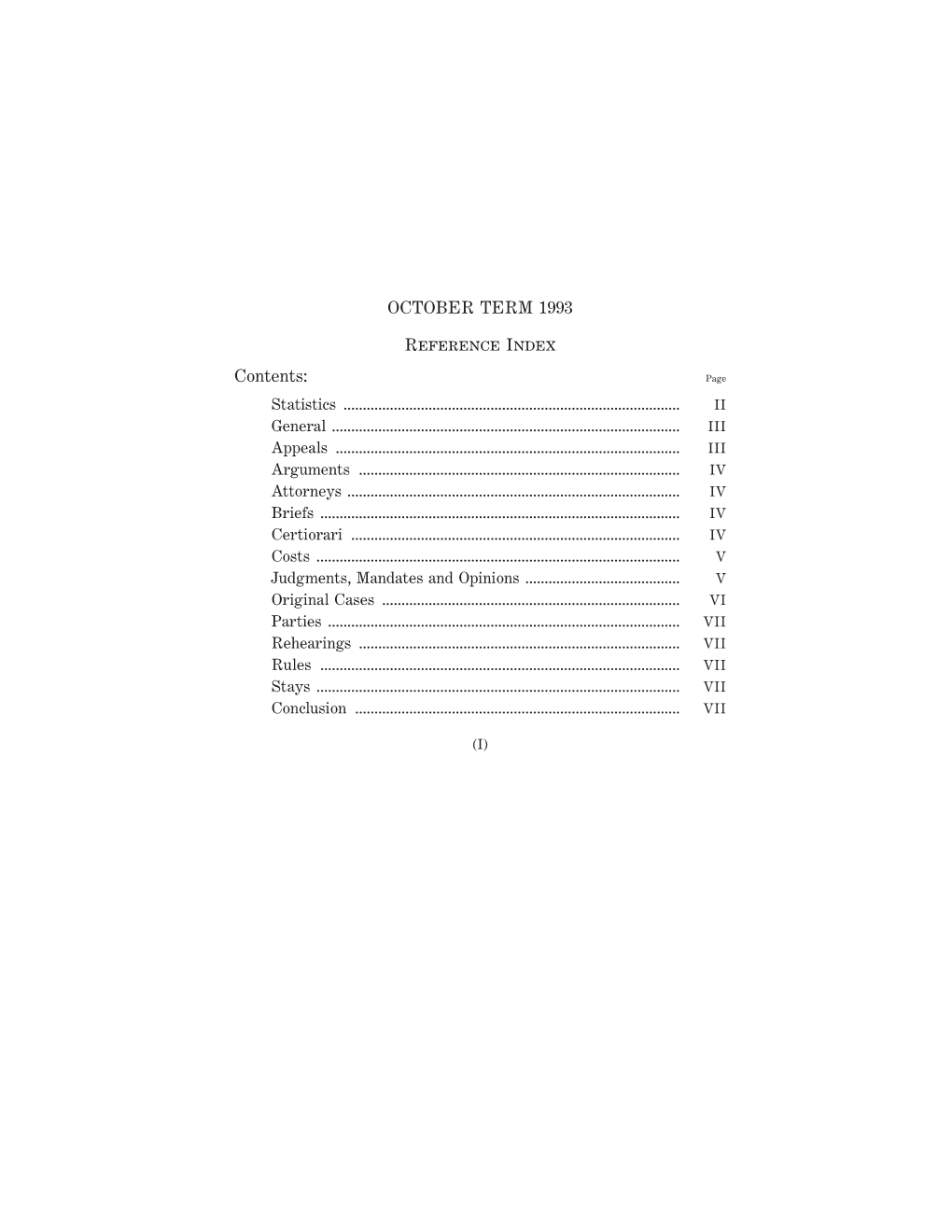 OCTOBER TERM 1993 Reference Index Contents