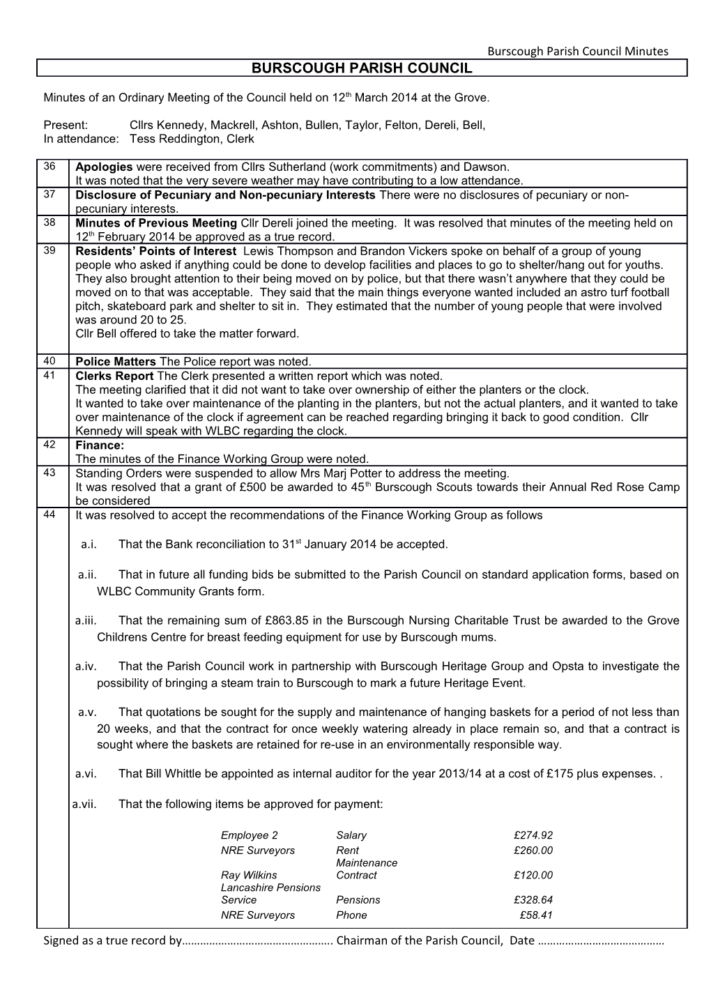 Burscough Parish Council Minutes