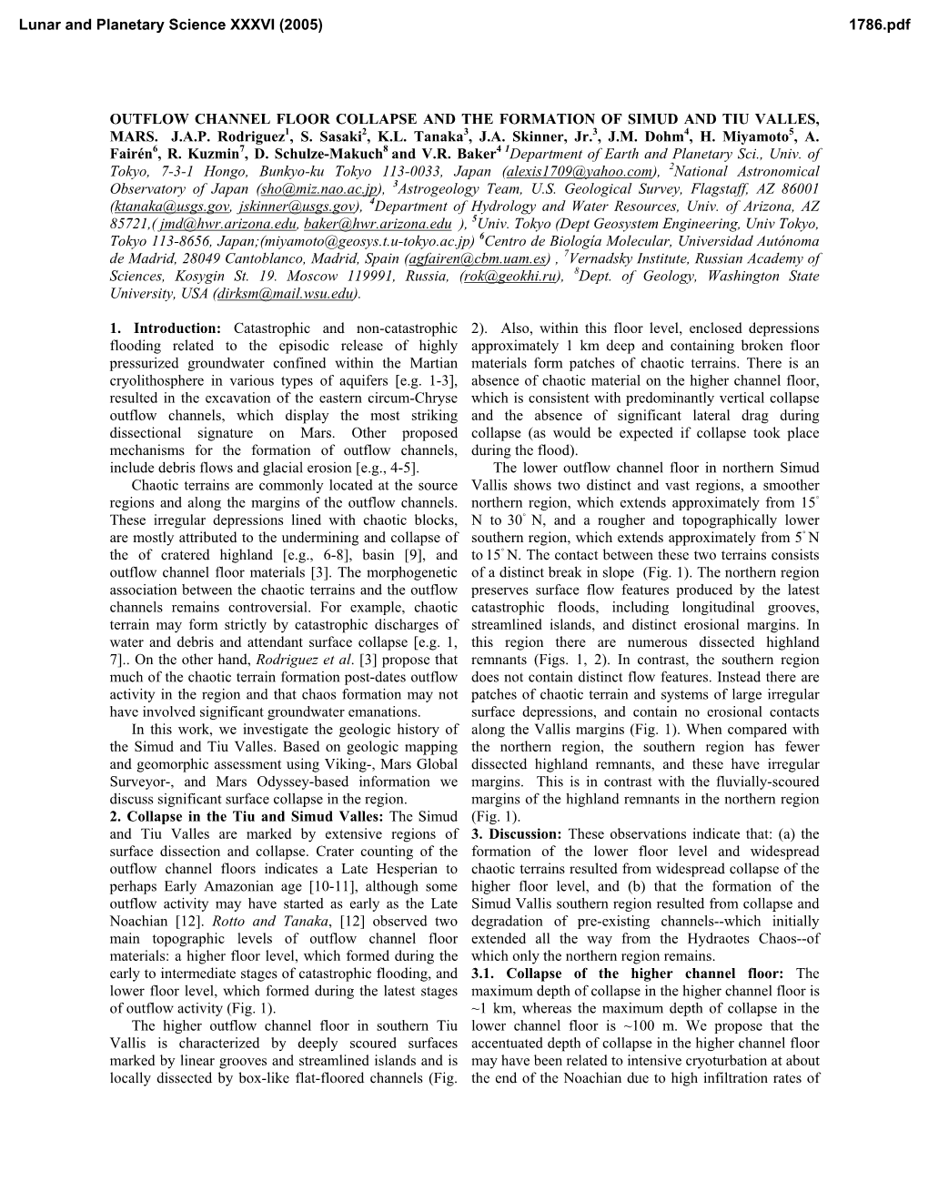 Outflow Channel Floor Collapse and the Formation of Simud and Tiu Valles, Mars