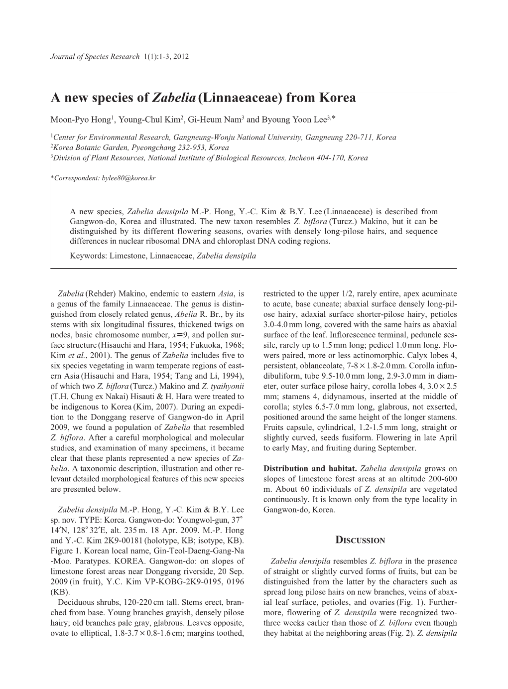 A New Species of Zabelia(Linnaeaceae) from Korea