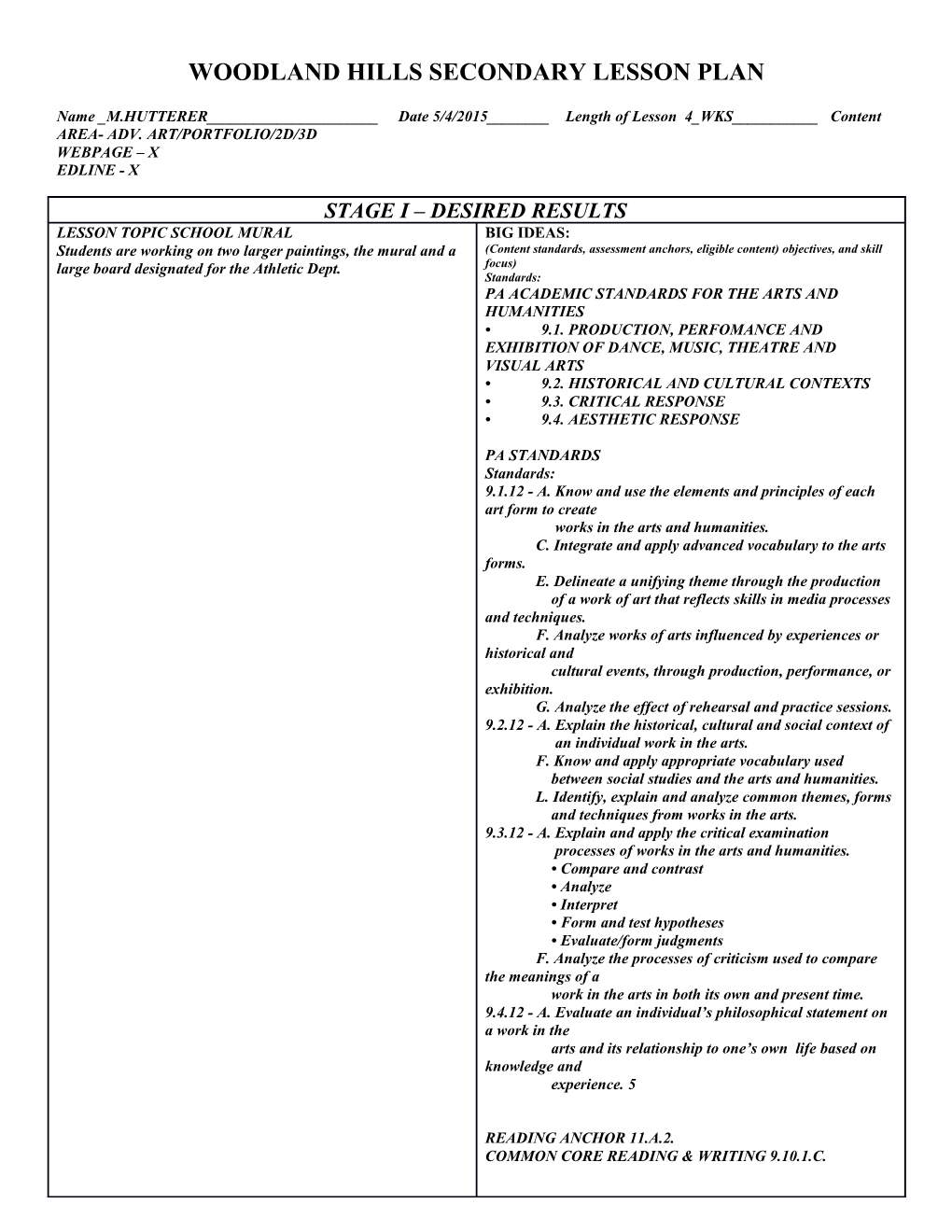 Fairless Elementary School Lesson Plan s10