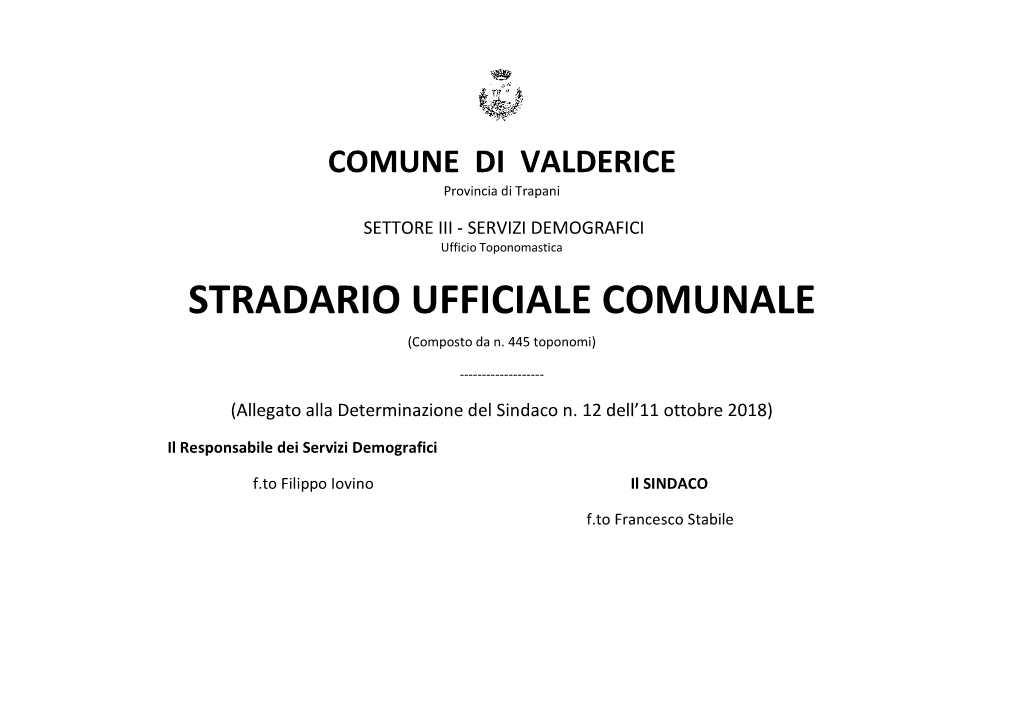 STRADARIO UFFICIALE COMUNALE (Composto Da N