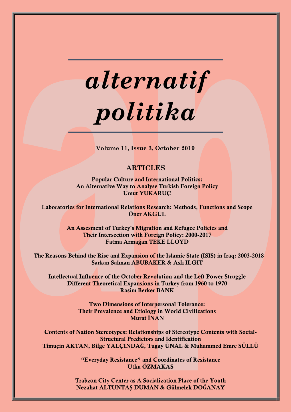 Alternatif Politika, Volume 11, Issue 3, October 2019